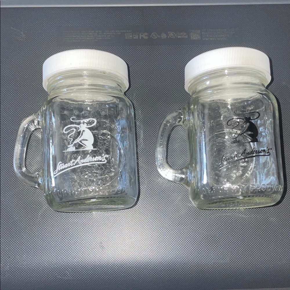 Stuart Anderson's Glass Mason Jar Mugs- Salt & Pepper Shakers with Lids